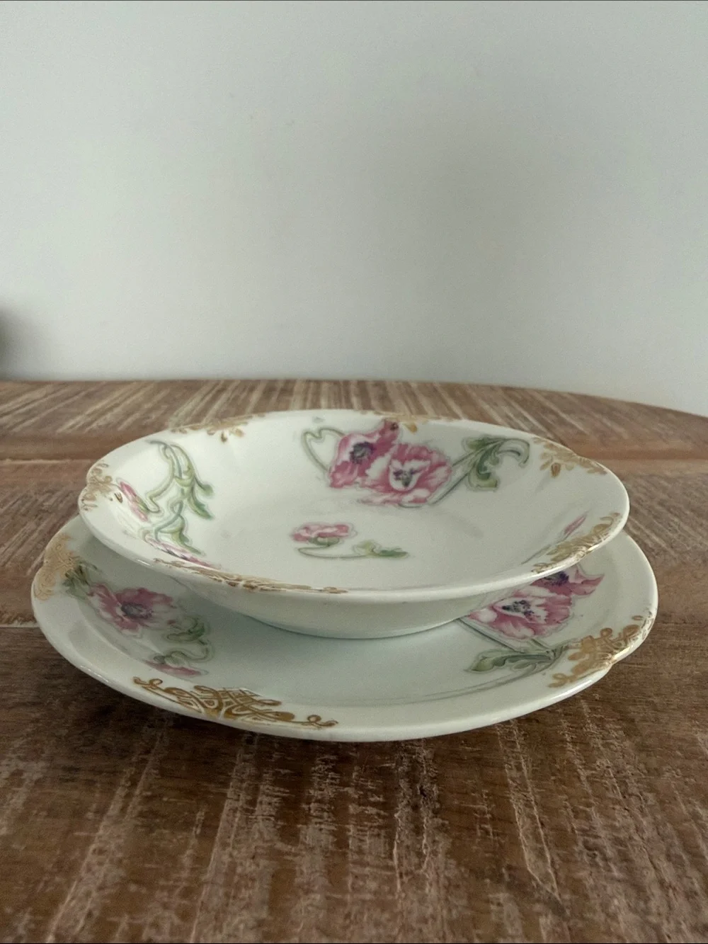 Antique Theodore Haviland Limoges Fruit Bowl Saucer Pink Poppy Floral